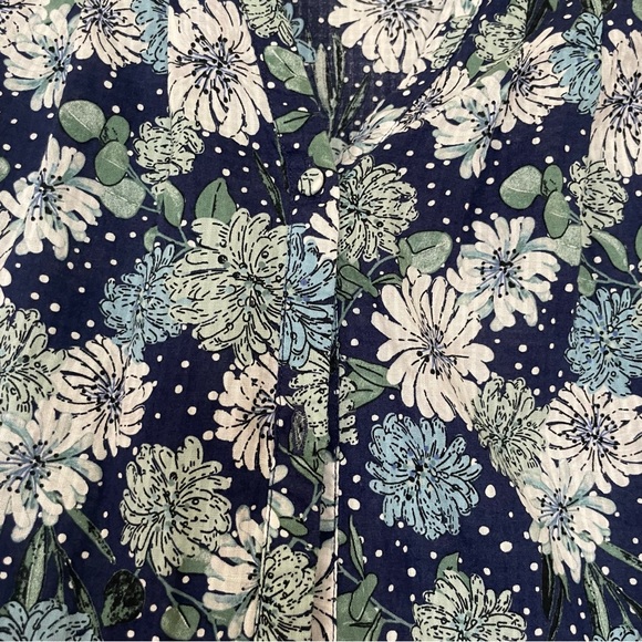 Uniqlo x Paul & Joe Navy Blue Floral Button Down Puff Sleeve Tiered Dress Size M - Picture 9 of 16